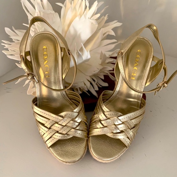 Coach Shoes - Coach | Wedge Espadrille Sandals | Gold Metallic 6
